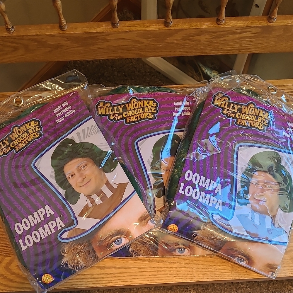 Set Of 3 Oompa Loompa Wigs Green Willy Wonka & The Chocolate Factory